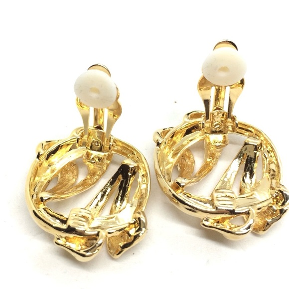 3/$30 VINTAGE 80S 90S GOLD TONE CLIP ON EARRINGS ABSTRACT TWIST OVAL RUNWAY - Picture 11 of 11